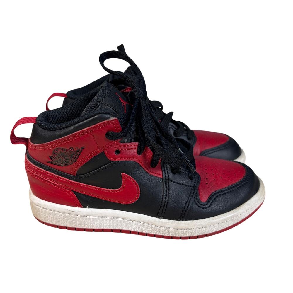 Kids Nike Air Jordan 1 Mid Shoes 11C Red Black Youth Toddler Jordan Sneakers
